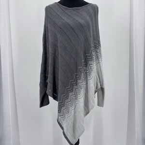 White House Black Market Gray Ombré Zig Zag Poncho Sweater large parisian flowy